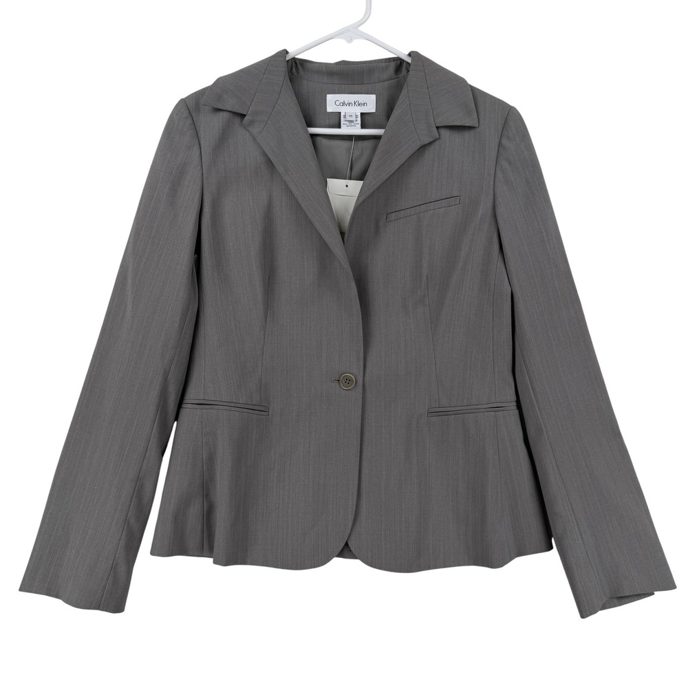 Calvin Klein Blazer Womens 10 Gray Wool One Button Lined Suit Jacket‎